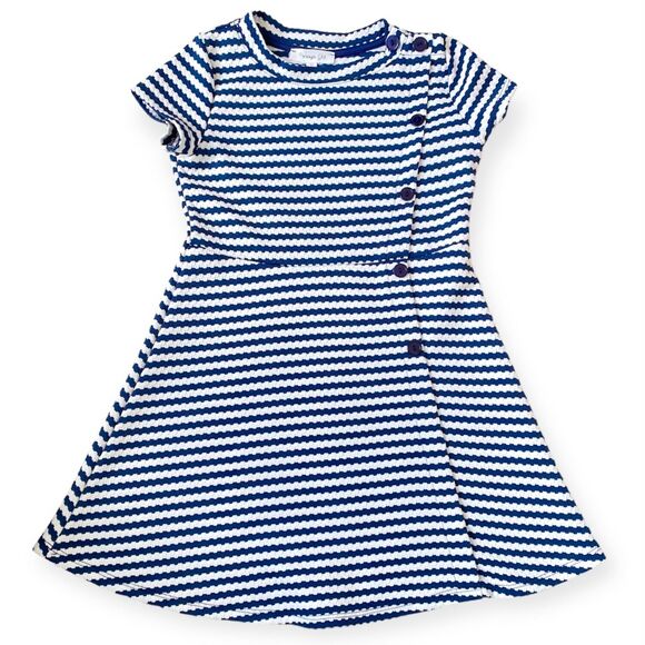 PERSAYA GIRL Dress Size 5 Short Sleeves Classic Preppy Navy Blue White Stripes - Picture 1 of 7